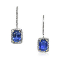 12.46&nbsp;Ct.Tw.Total Carat Weight Blue Sapphire and Natural Diamond Pave Earrings, 14K White Gold Video