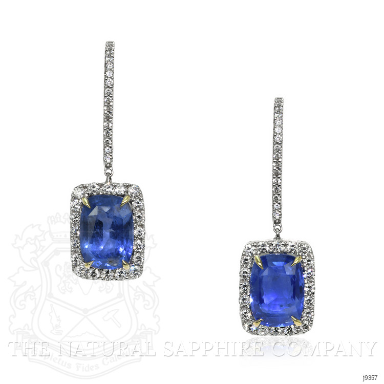 12.46 Ct.Tw. Blue Sapphire and Natural Diamond Pave Earrings, 14K White Gold
