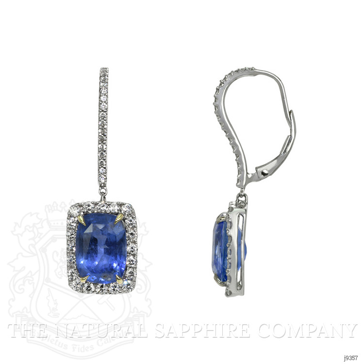 12.46 Ct.Tw. Blue Sapphire and Natural Diamond Pave Earrings, 14K White Gold