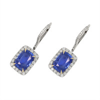 12.46&nbsp;Ct.Tw.Total Carat Weight Blue Sapphire and Natural Diamond Pave Earrings, 14K White Gold Image