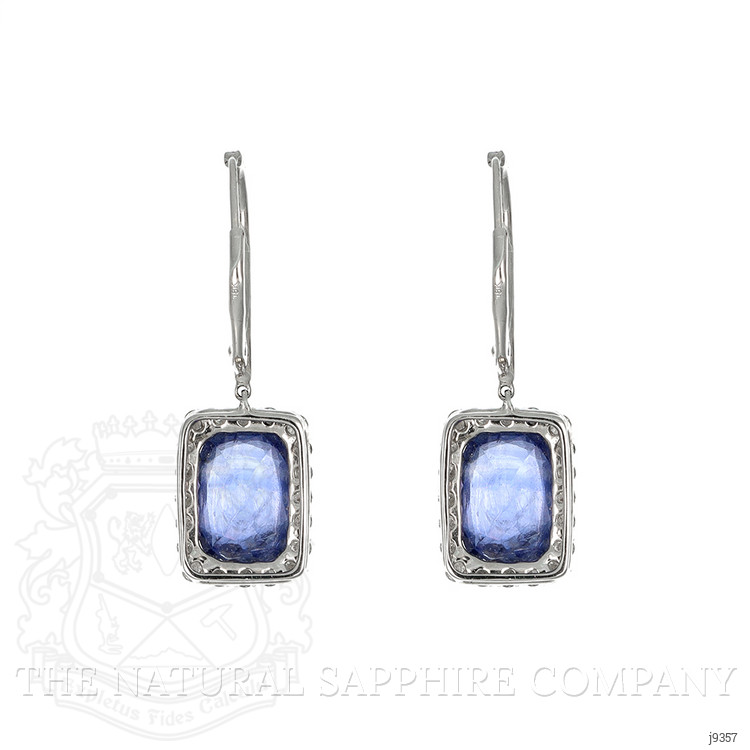 12.46 Ct.Tw. Blue Sapphire and Natural Diamond Pave Earrings, 14K White Gold