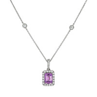 1.05 Ct. Purplish Pink Sapphire and Natural Diamond Pave Pendant, 18K White Gold Video