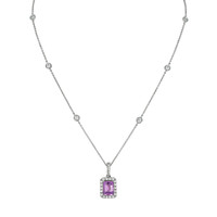 1.05 Ct. Purplish Pink Sapphire and Natural Diamond Pave Pendant, 18K White Gold Image
