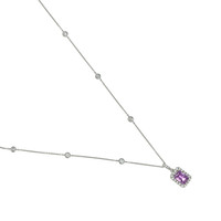 1.05 Ct. Purplish Pink Sapphire and Natural Diamond Pave Pendant, 18K White Gold Image