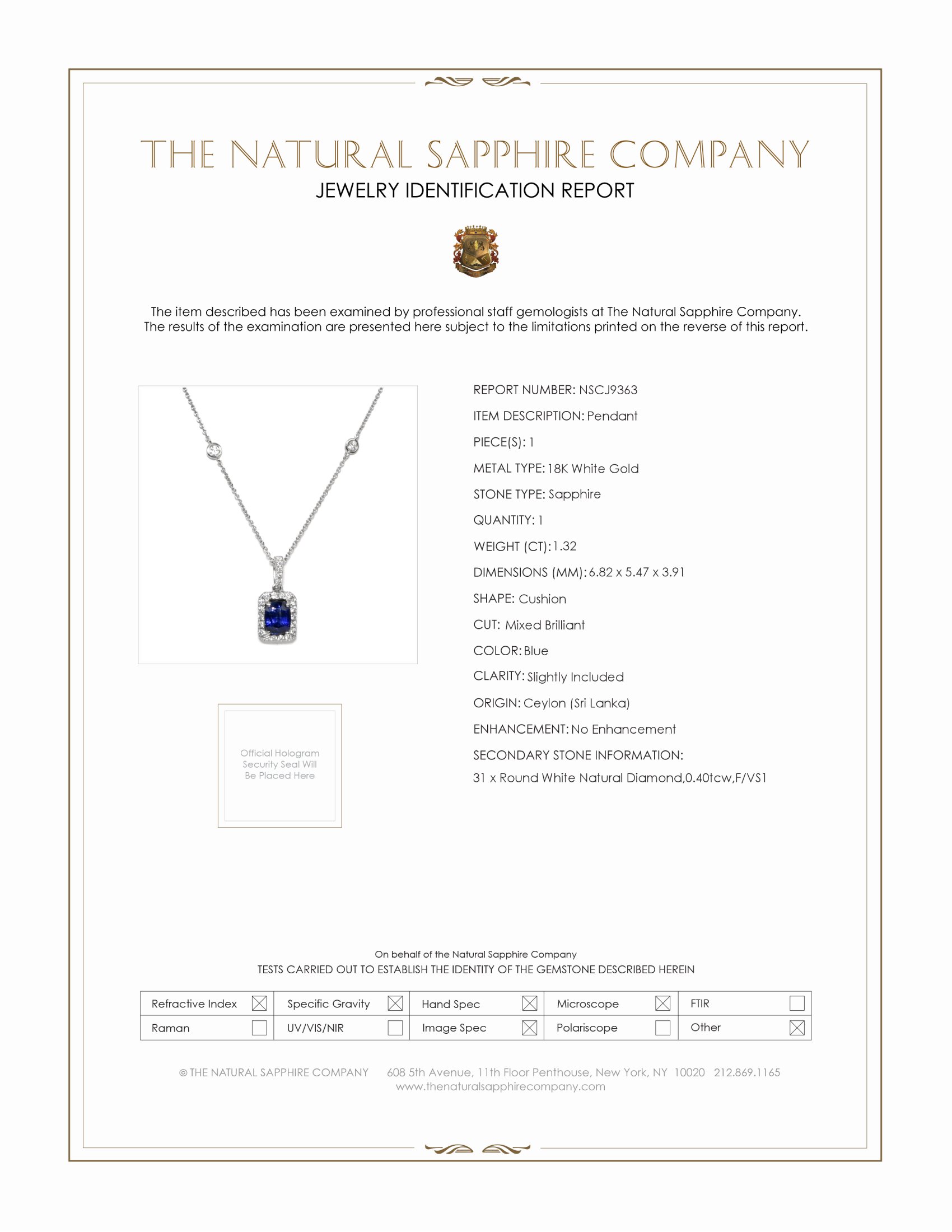 1.32 Ct. Blue Sapphire and Natural Diamond Pave Pendant, 18K White Gold