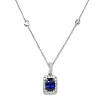 1.32 Ct. Blue Sapphire and Natural Diamond Pave Pendant, 18K White Gold Video