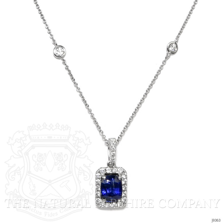 1.32 Ct. Blue Sapphire and Natural Diamond Pave Pendant, 18K White Gold