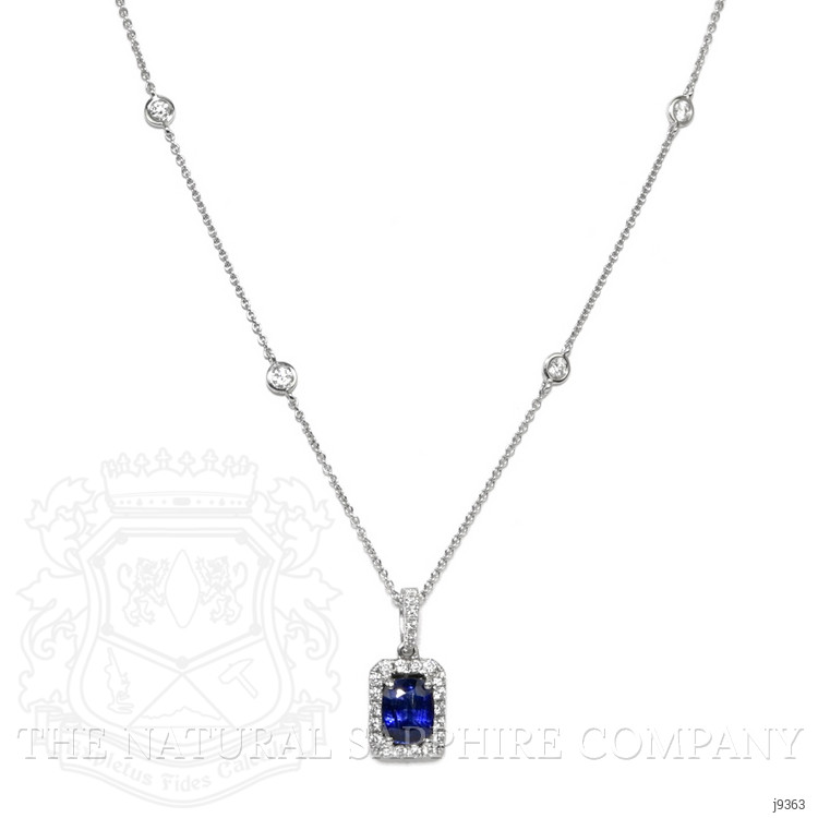 1.32 Ct. Blue Sapphire and Natural Diamond Pave Pendant, 18K White Gold