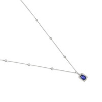 1.32 Ct. Blue Sapphire and Natural Diamond Pave Pendant, 18K White Gold Image