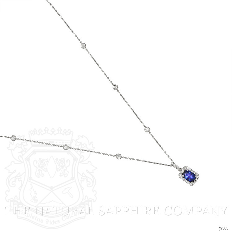 1.32 Ct. Blue Sapphire and Natural Diamond Pave Pendant, 18K White Gold
