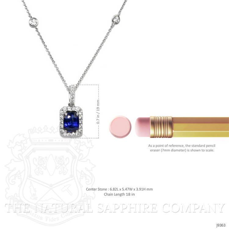 1.32 Ct. Blue Sapphire and Natural Diamond Pave Pendant, 18K White Gold