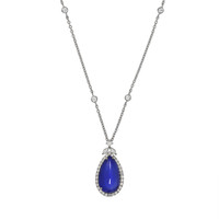 10.80 Ct. Blue Sapphire and Natural Diamond Pave Pendant, 18K White Gold Video