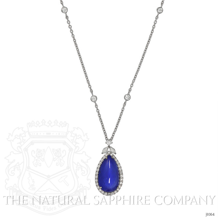 10.80 Ct. Blue Sapphire and Natural Diamond Pave Pendant, 18K White Gold