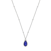 10.80 Ct. Blue Sapphire and Natural Diamond Pave Pendant, 18K White Gold Image