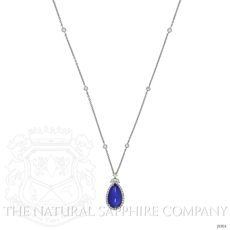 10.80 Ct. Blue Sapphire and Natural Diamond Pave Pendant, 18K White Gold
