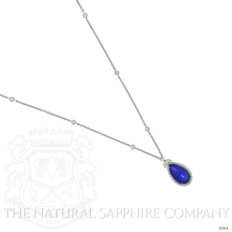 10.80 Ct. Blue Sapphire and Natural Diamond Pave Pendant, 18K White Gold