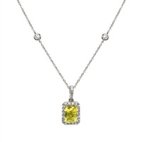 1.40 Ct. Greenish Yellow Sapphire and Natural Diamond Pave Pendant, 18K White Gold Video