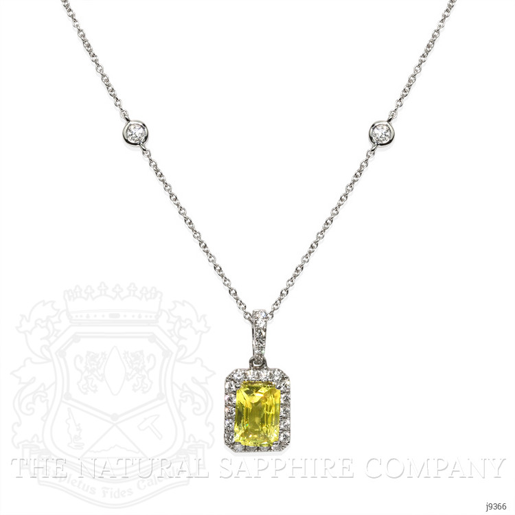 1.40 Ct. Greenish Yellow Sapphire and Natural Diamond Pave Pendant, 18K White Gold