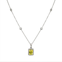 1.40 Ct. Greenish Yellow Sapphire and Natural Diamond Pave Pendant, 18K White Gold Image