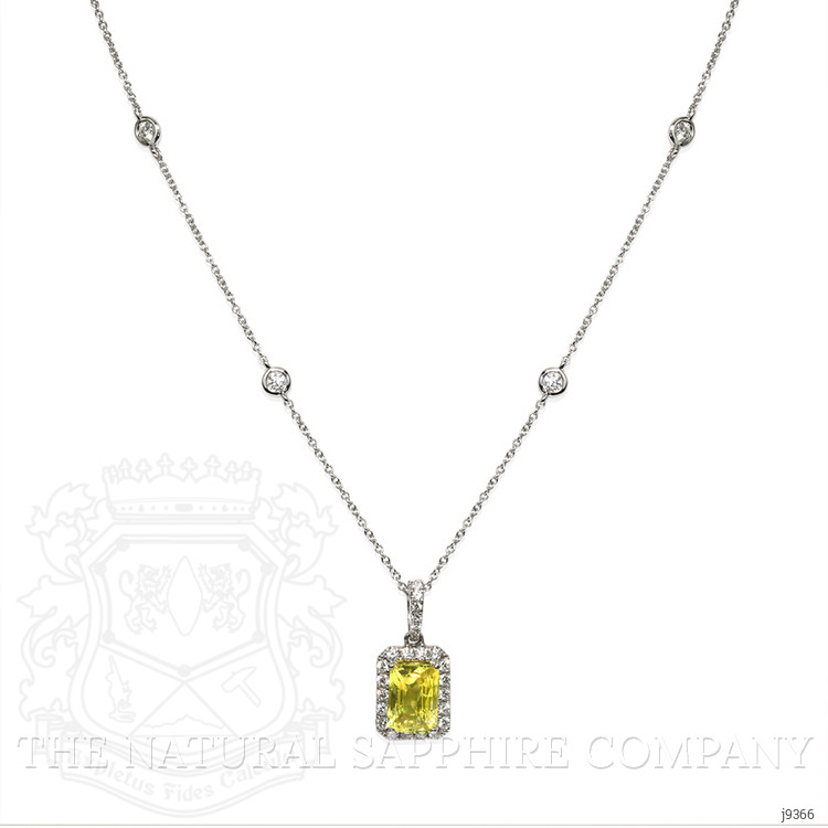 1.40 Ct. Greenish Yellow Sapphire and Natural Diamond Pave Pendant, 18K White Gold