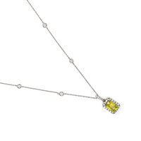 1.40 Ct. Greenish Yellow Sapphire and Natural Diamond Pave Pendant, 18K White Gold Image