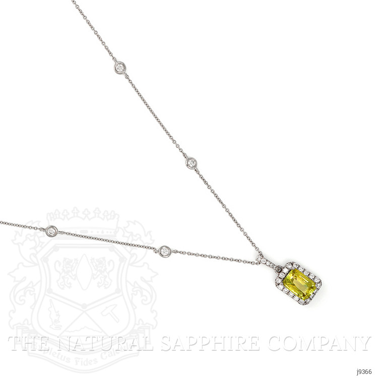 1.40 Ct. Greenish Yellow Sapphire and Natural Diamond Pave Pendant, 18K White Gold