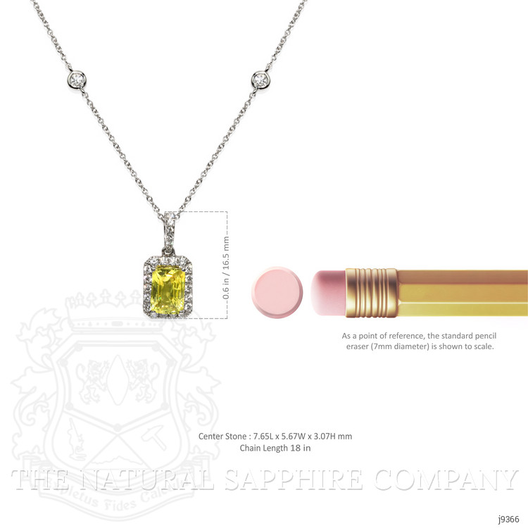1.40 Ct. Greenish Yellow Sapphire and Natural Diamond Pave Pendant, 18K White Gold