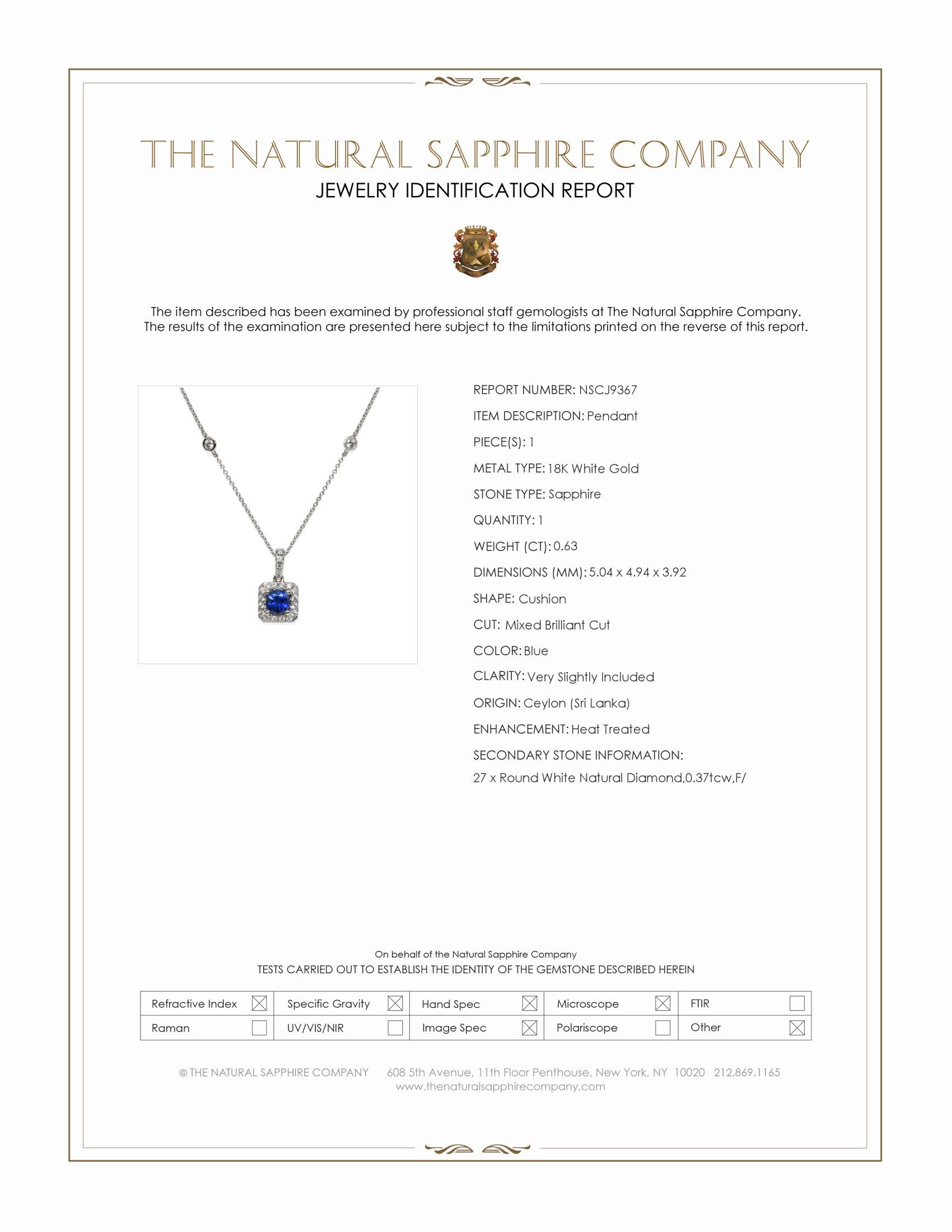 0.63 Ct. Blue Sapphire and Natural Diamond Pave Pendant, 18K White Gold