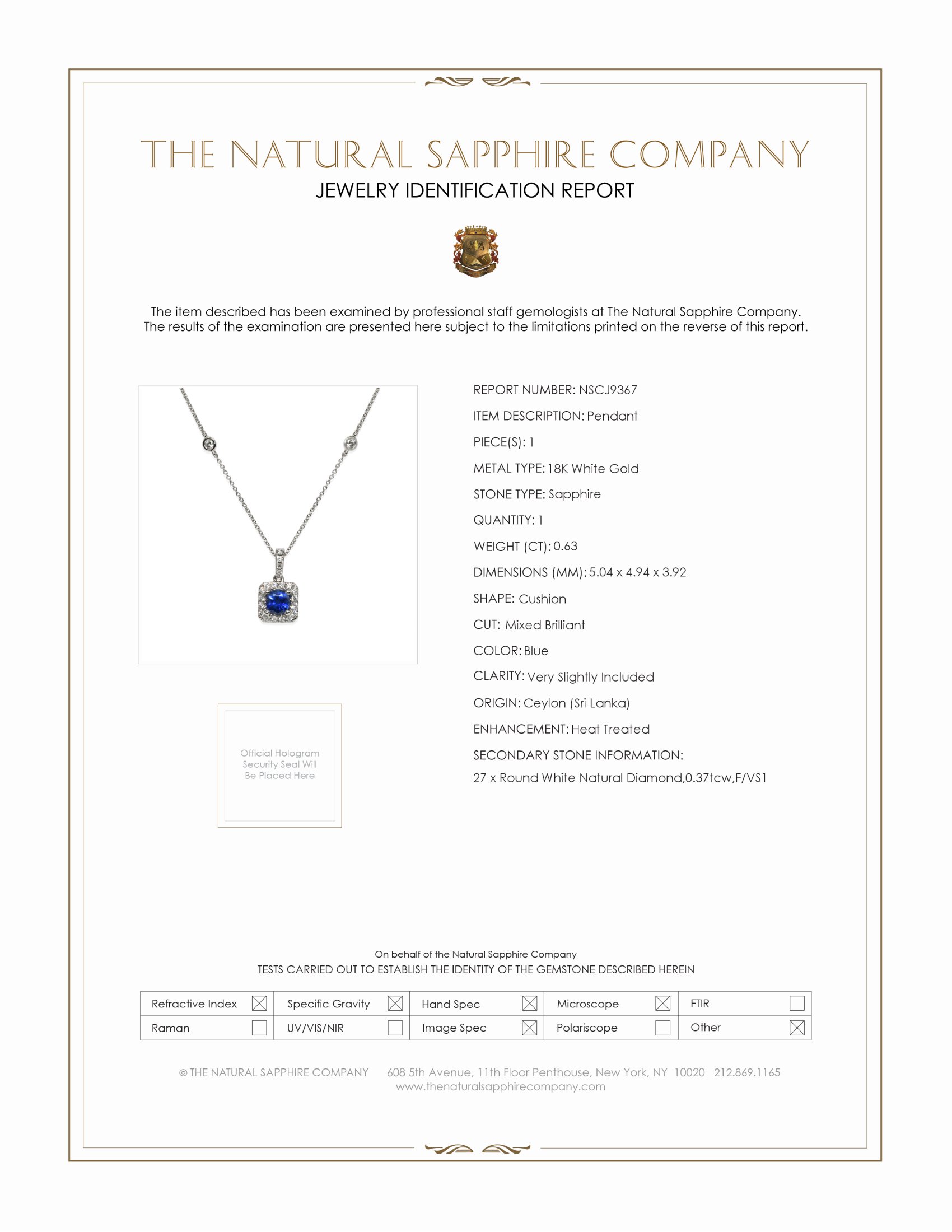 0.63 Ct. Blue Sapphire and Natural Diamond Pave Pendant, 18K White Gold