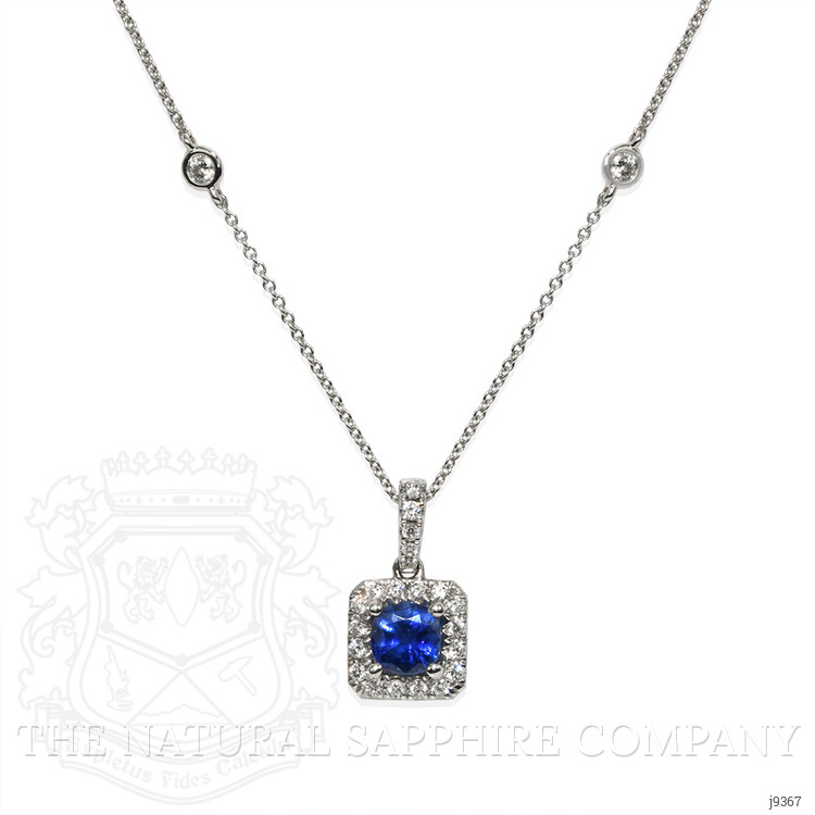 0.63 Ct. Blue Sapphire and Natural Diamond Pave Pendant, 18K White Gold