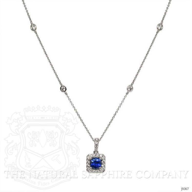0.63 Ct. Blue Sapphire and Natural Diamond Pave Pendant, 18K White Gold