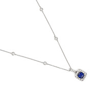 0.63 Ct. Blue Sapphire and Natural Diamond Pave Pendant, 18K White Gold Image