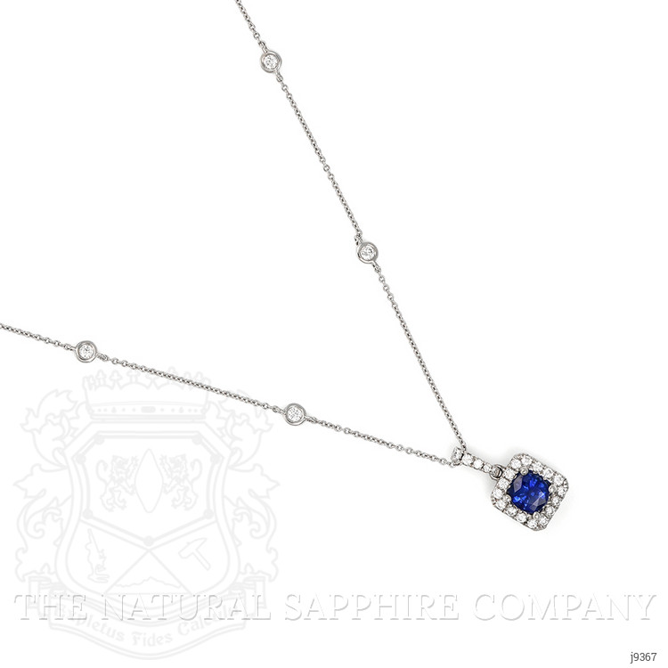 0.63 Ct. Blue Sapphire and Natural Diamond Pave Pendant, 18K White Gold