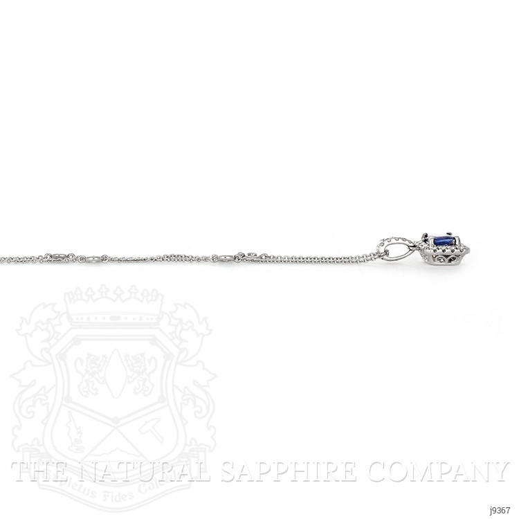 0.63 Ct. Blue Sapphire and Natural Diamond Pave Pendant, 18K White Gold