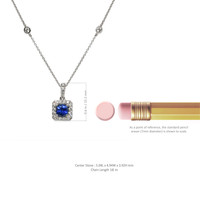 0.63 Ct. Blue Sapphire and Natural Diamond Pave Pendant, 18K White Gold Image
