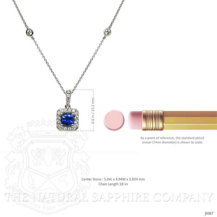 0.63 Ct. Blue Sapphire and Natural Diamond Pave Pendant, 18K White Gold