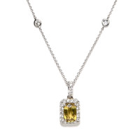 1.00 Ct. Greenish Yellow Sapphire and Natural Diamond Pave Pendant, 18K White Gold Video