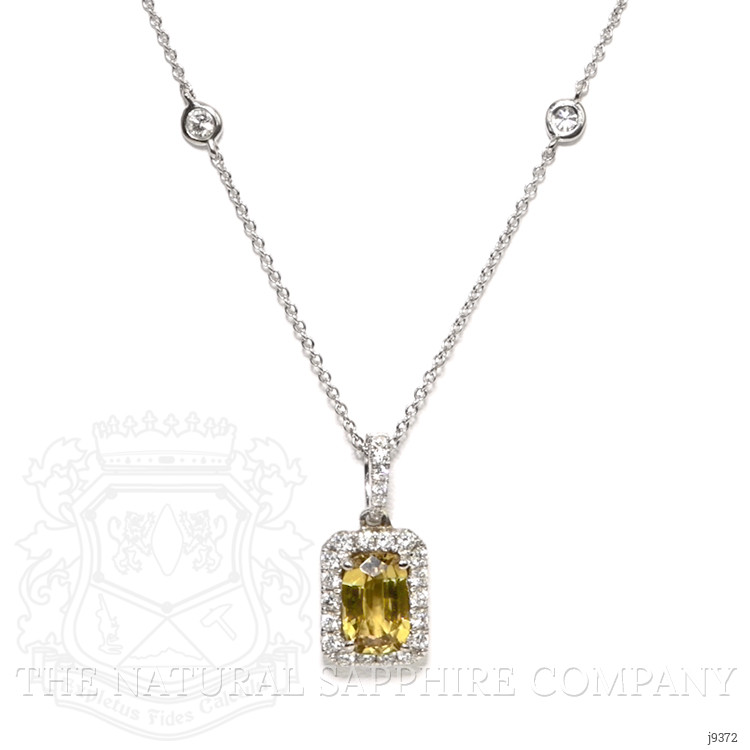 1.00 Ct. Greenish Yellow Sapphire and Natural Diamond Pave Pendant, 18K White Gold