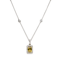 1.00 Ct. Greenish Yellow Sapphire and Natural Diamond Pave Pendant, 18K White Gold Image