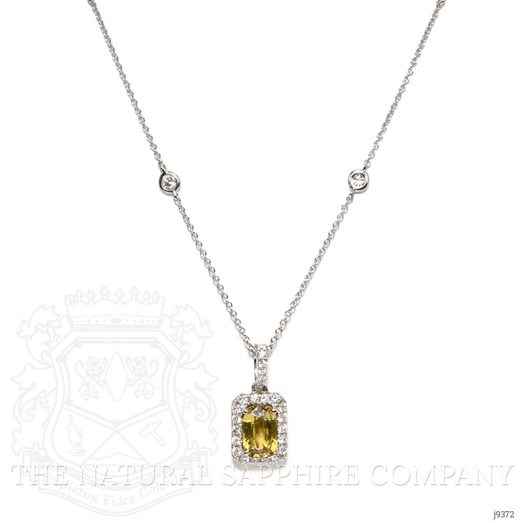 1.00 Ct. Greenish Yellow Sapphire and Natural Diamond Pave Pendant, 18K White Gold