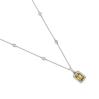 1.00 Ct. Greenish Yellow Sapphire and Natural Diamond Pave Pendant, 18K White Gold Image
