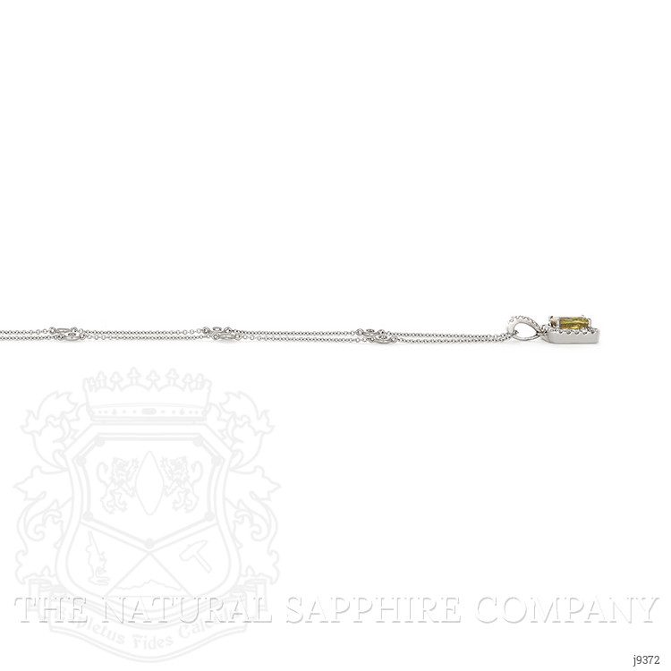 1.00 Ct. Greenish Yellow Sapphire and Natural Diamond Pave Pendant, 18K White Gold