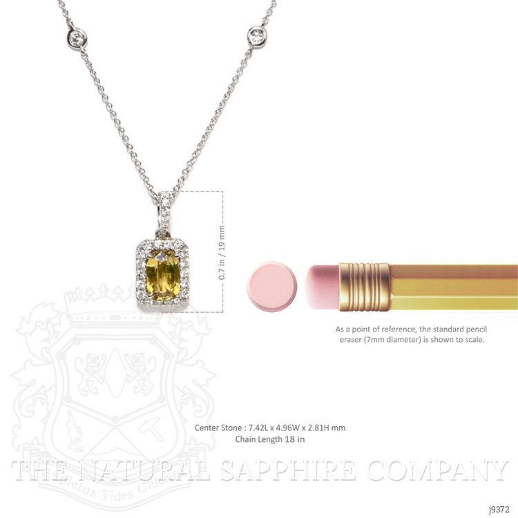1.00 Ct. Greenish Yellow Sapphire and Natural Diamond Pave Pendant, 18K White Gold