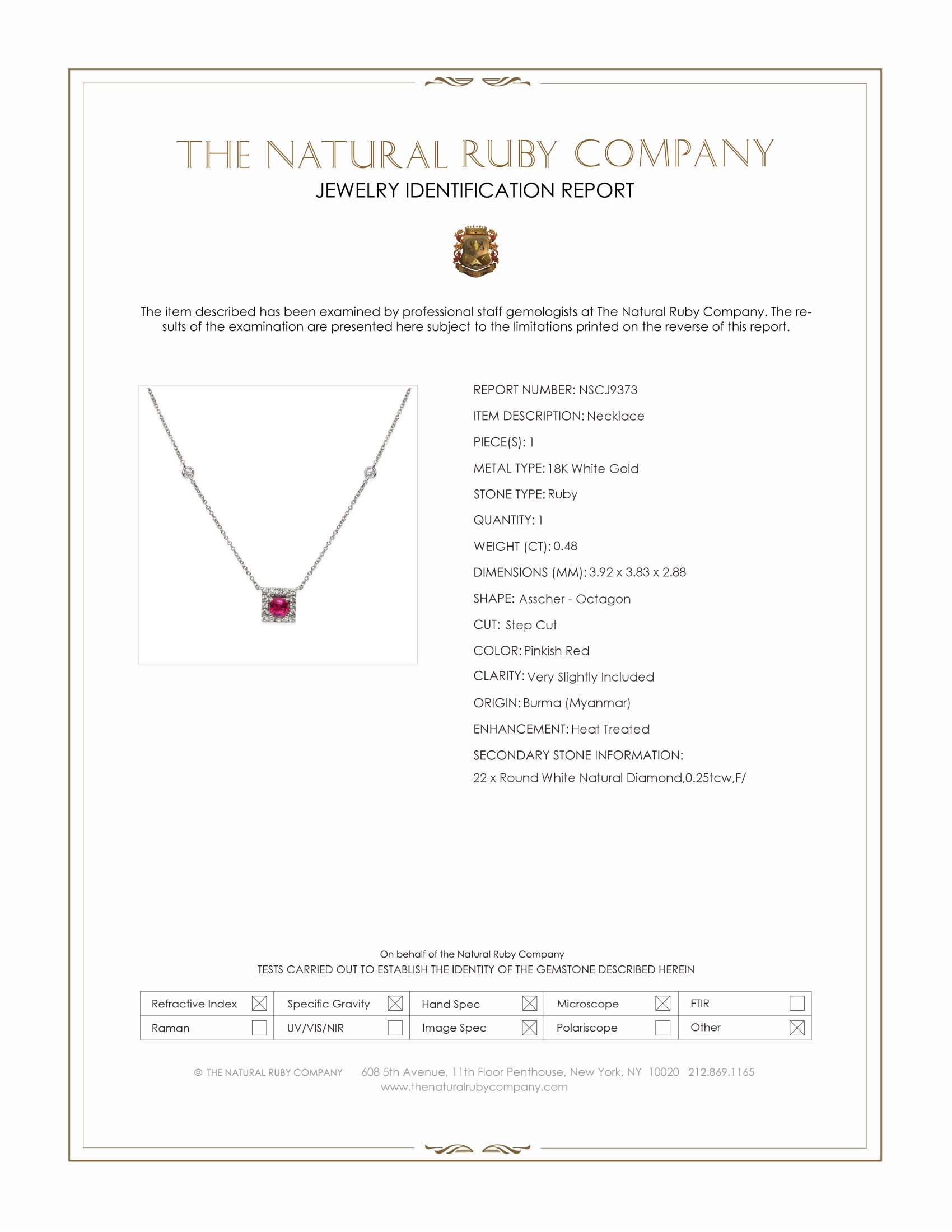 0.48 Ct. Pinkish Red Ruby and Natural Diamond Halo Necklace, 18K White Gold