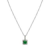 1.03 Ct. Emerald and Diamond Pendant - 18K White Gold Image