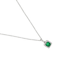 1.03 Ct. Emerald and Diamond Pendant - 18K White Gold Image