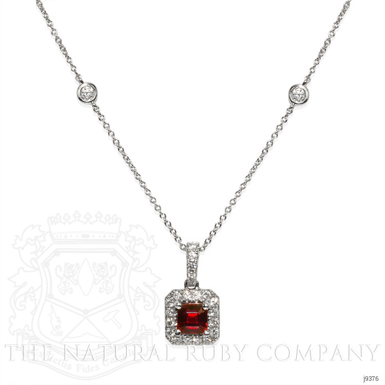 0.86 Ct. Ruby and Natural Diamond Pave Pendant, 18K White Gold