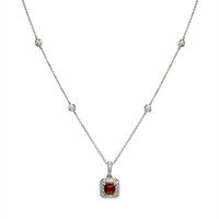 0.86 Ct. Ruby and Natural Diamond Pave Pendant, 18K White Gold Image