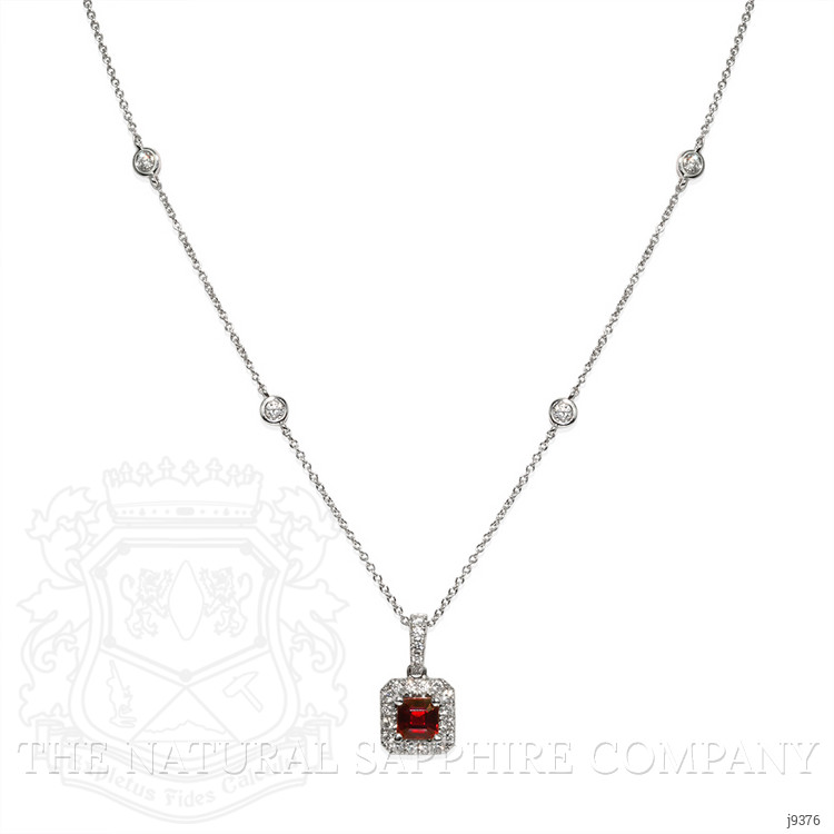 0.86 Ct. Ruby and Natural Diamond Pave Pendant, 18K White Gold