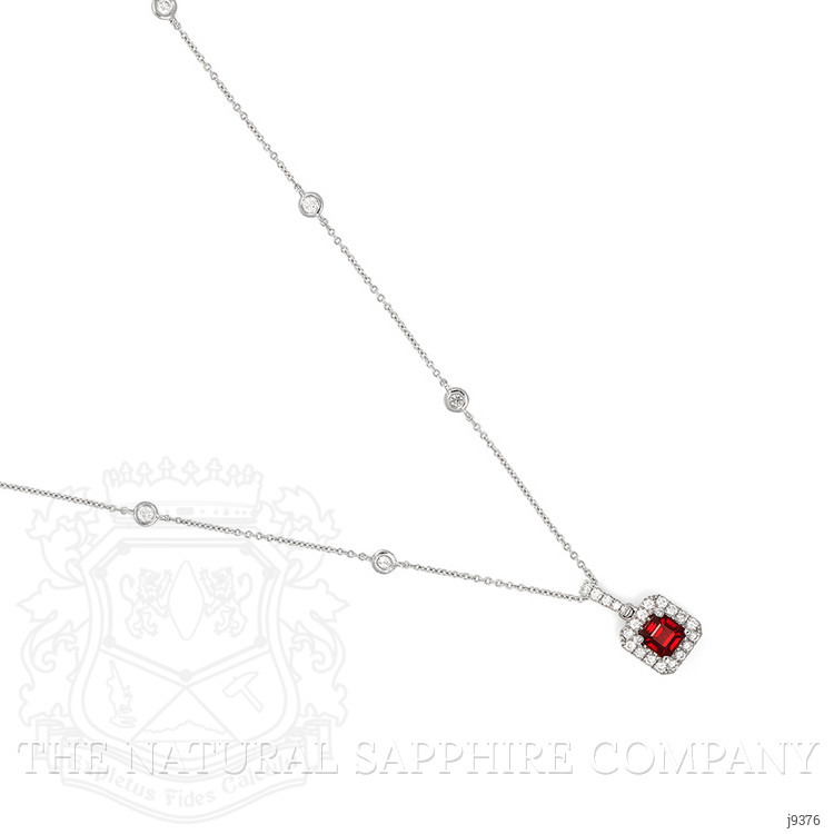 0.86 Ct. Ruby and Natural Diamond Pave Pendant, 18K White Gold